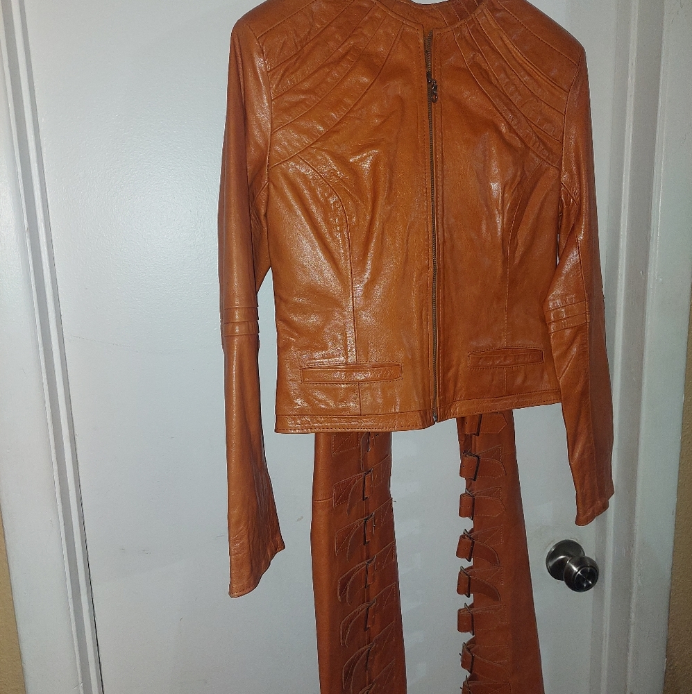 Real leather pant and jack suit
